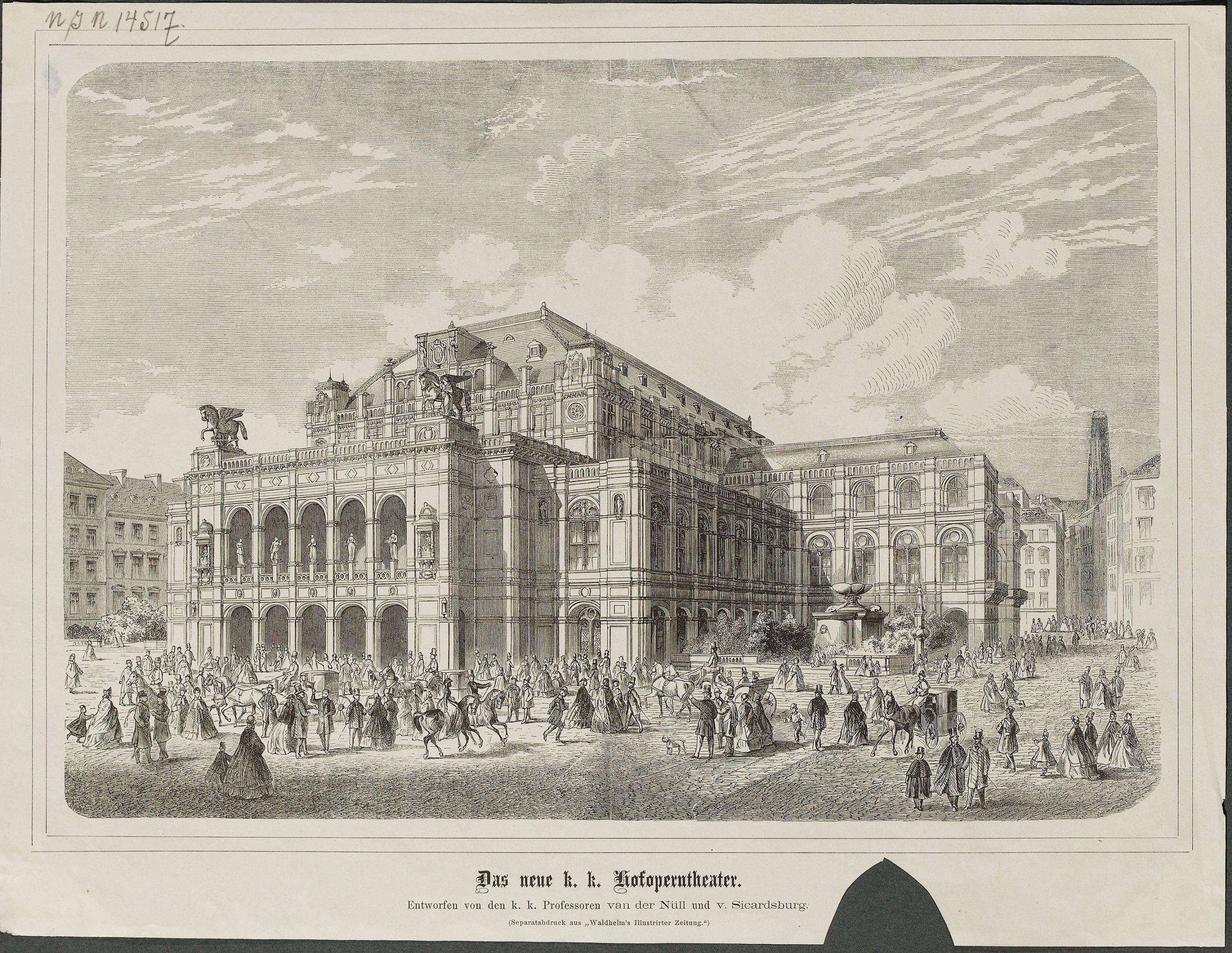 Unbekannt, Das neue k. k. Hofoperntheater (aus: Waldheims Illustrirte Zeitung, 6. Dezember 1862), 1862, Wien Museum Inv.-Nr. 14517, CC0 (https://sammlung.wienmuseum.at/objekt/77686/)